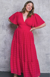 Raspberry V Neck Midi/Maxi