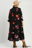 Black Floral Collared Tiered Dress
