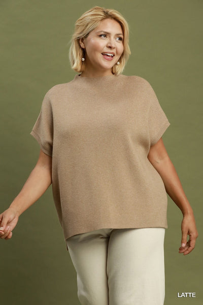 Mock Neck Short Sleeve Sweater in Latte