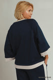 Colour Block Luxe Knit Top in Navy
