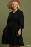 Textured V Neck Tiered Dress in Black