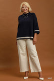 Contrast Trim Soft Sweater in Navy