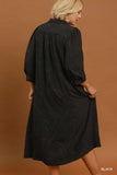 Collared Jacquard Midi Dress in Black