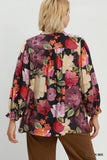 Mixed Floral Button Up Top in Black