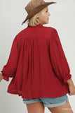Smocked Yoke Button Up Top in Crimson