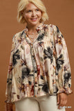 Warm Mixed Floral Button Up Top