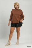 Mock Neck Contrast Trim Sweater in Brown