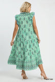 Mint Floral Boho Print Midi Dress