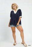 Contrast Block Linen Cotton Top