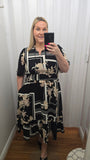 Black & Neutral Floral Geo Print Midi