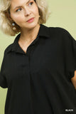 Scallop Linen Cotton A Line Dress in Black