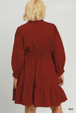 Textured V Neck Tiered Dress in Red
