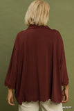 Collared V Neck Top with Scallop Hem in Merlot