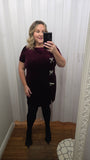 Short Sleeve Velvet Bow Dress in Merlot
