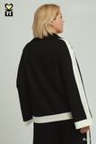 Collared Colour Block Luxe Knit Top in Black