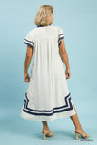 Linen Contrast Border Midi Dress in Oat