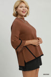Mock Neck Contrast Trim Sweater in Brown