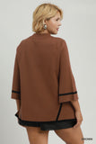 Mock Neck Contrast Trim Sweater in Brown