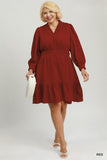 Textured V Neck Tiered Dress in Red