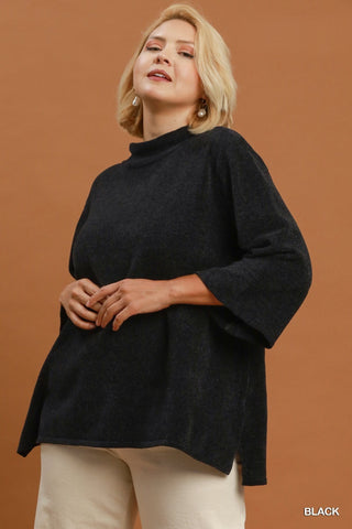 Soft Mock Neck Textured Tunic in Black