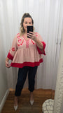 Pink & Red Heart Baby Doll Top