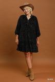 Patterned Velvet Tiered Dress in Black