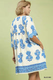 Blue Floral Dress with Lace Applique