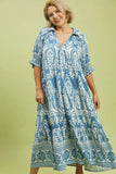 Light Blue Print Collar Midi/Maxi Dress