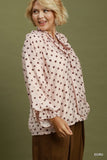 Brown Polka Dot Top with V Neck
