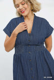 Pinstripe Denim Smocked Waist Dress