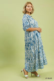 Light Blue Print Collar Midi/Maxi Dress