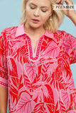 Pink and Red Tropical Print Top