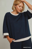 Colour Block Luxe Knit Top in Navy