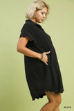 Scallop Linen Cotton A Line Dress in Black