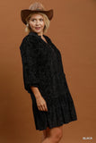 Patterned Velvet Tiered Dress in Black