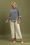 Mock Neck Contrast Trim Sweater in Grey
