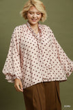 Brown Polka Dot Top with V Neck