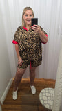 Animal Print with Contrast Red Two Piece Set