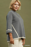 Mock Neck Contrast Trim Sweater in Grey