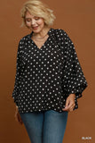 Polka Dot Top with V Neck in Black