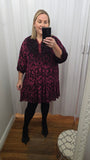 Patterned Velvet Tiered Dress in Merlot