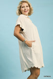 Scallop Linen Cotton A Line Dress in Oat