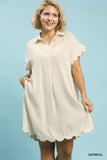 Scallop Linen Cotton A Line Dress in Oat