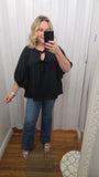 Double Ribbon Puff Sleeve Top in Black