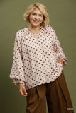 Brown Polka Dot Top with V Neck
