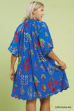 Multi Floral Swing Dress in Blue