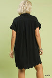 Scallop Linen Cotton A Line Dress in Black