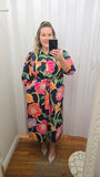 Navy & Vibrant Floral Shirt Dress