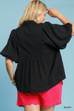 Smocked Front Bubble Sleeve Top in Black
