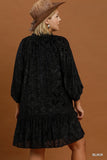 Patterned Velvet Tiered Dress in Black